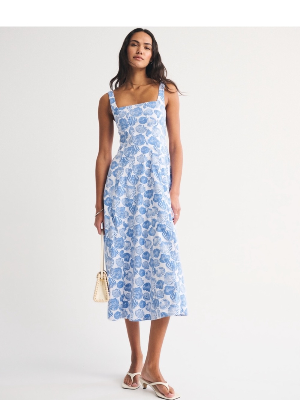 NWT | A&F Mila Midi Dress | Blue Shells | Medium Petite